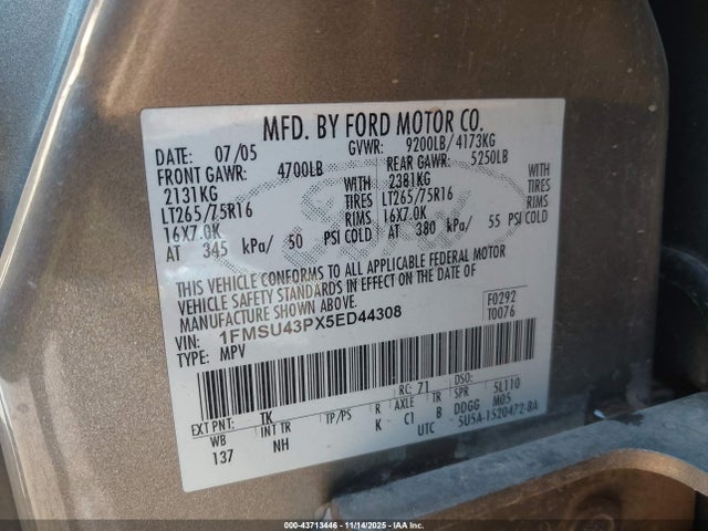 2005 FORD EXCURSION 1FMSU43PX5ED44308 Photo 8