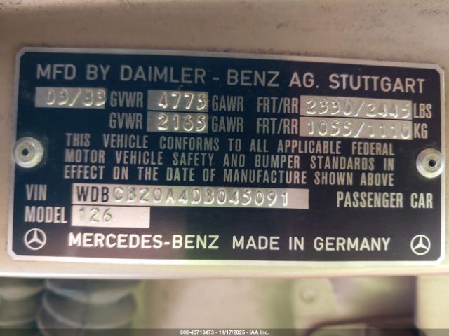 1983 MERCEDES-BENZ 300 WDBCB20A4DB045091 Photo 8