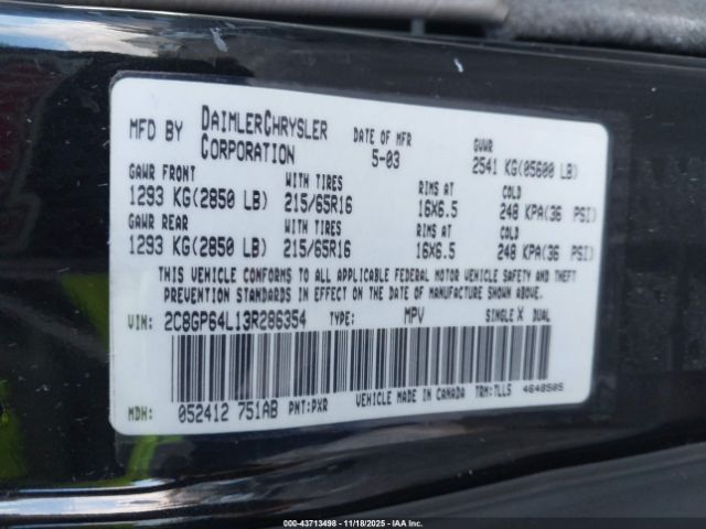 2003 CHRYSLER TOWN & COUNTRY 2C8GP64L13R286354 Photo 8