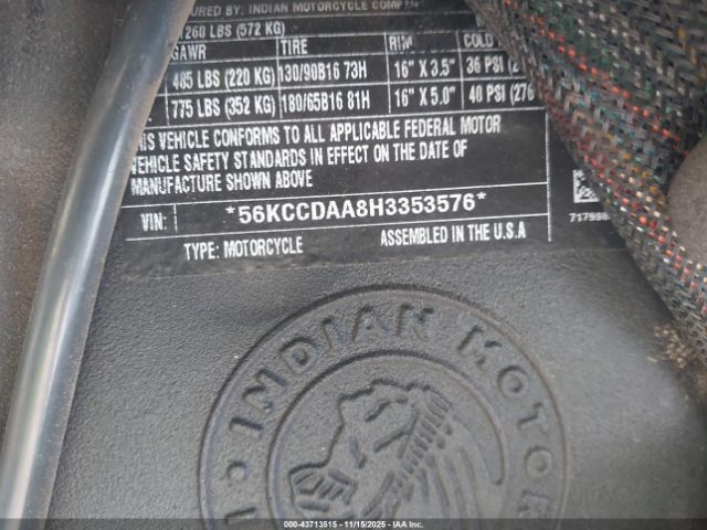 2017 INDIAN MOTORCYCLE CO. CHIEF 56KCCDAA8H3353576 Photo 9