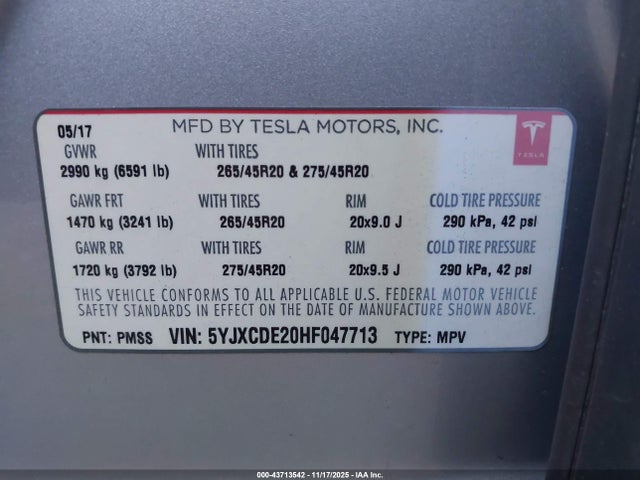 2017 TESLA MODEL X 5YJXCDE20HF047713 Photo 8