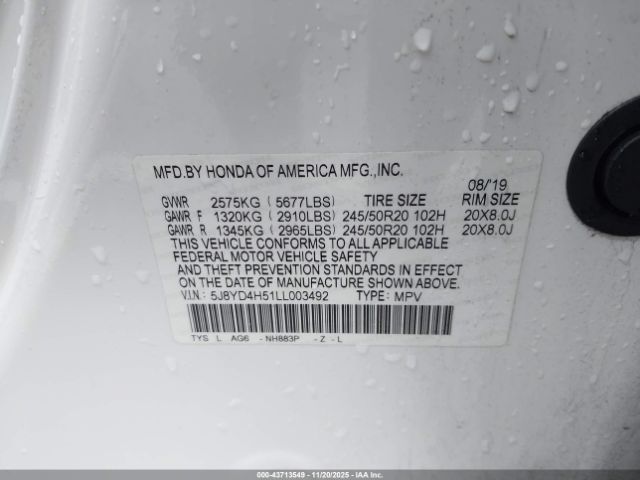 2020 ACURA MDX 5J8YD4H51LL003492 Photo 8