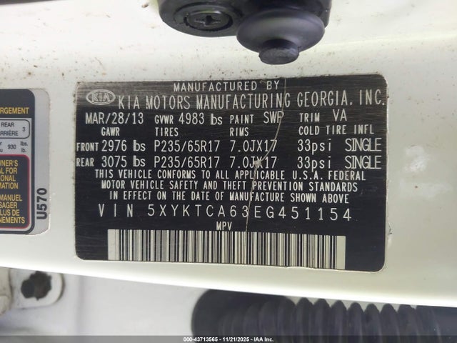 2014 KIA SORENTO 5XYKTCA63EG451154 Photo 8