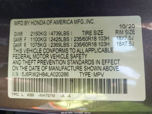 2020 HONDA CR-V 5J6RW2H84LA020286 Photo 8