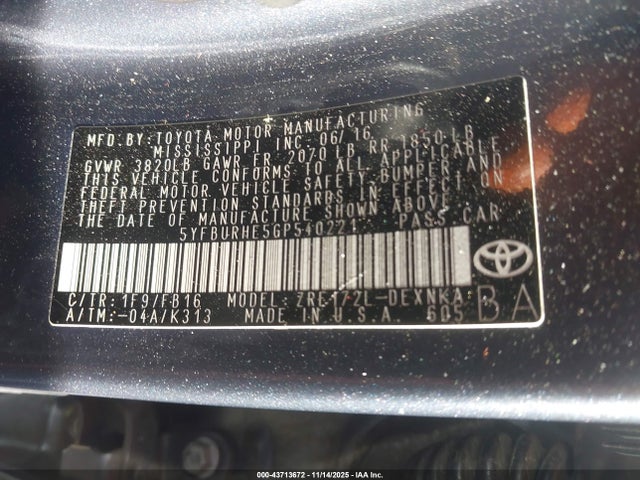 Toyota 2zr-fe 2016 5YFBURHE5GP540221 Image 9