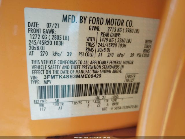 2021 FORD MUSTANG MACH-E 3FMTK4SE3MME00429 Photo 8