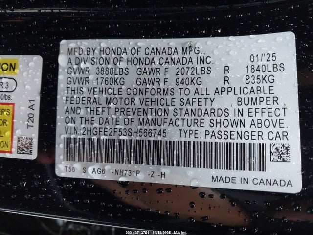 Honda Civic Sport 2025 2HGFE2F53SH566745 Image 9