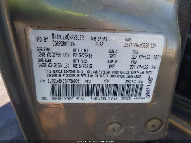 2003 JEEP LIBERTY 1J4GL48K33W730080 Photo 8