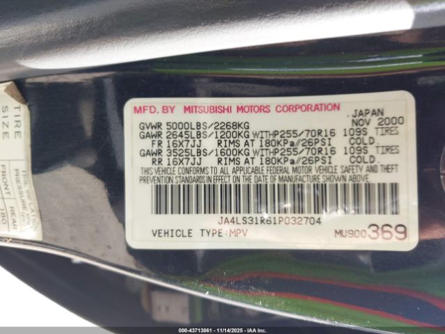 2001 MITSUBISHI MONTERO SPORT JA4LS31R61P032704 Photo 8