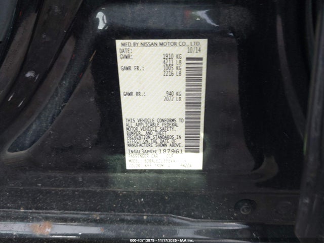 Nissan Altima 2.5 S 2015 1N4AL3AP4FC187961 Image 9