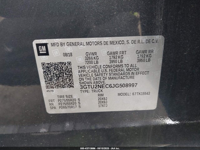 3GTU2NEC6JG508997 GMC Sierra 1500 Slt