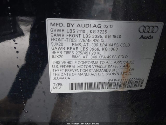 2012 AUDI Q7 WA1VMAFEXCD008679 Photo 8
