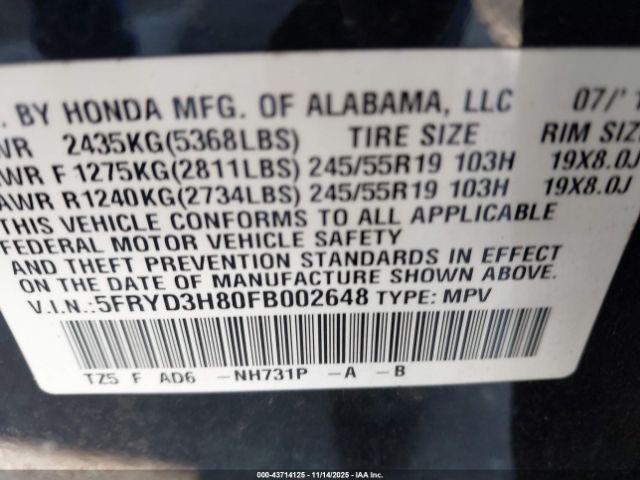2015 ACURA MDX 5FRYD3H80FB002648 Photo 8