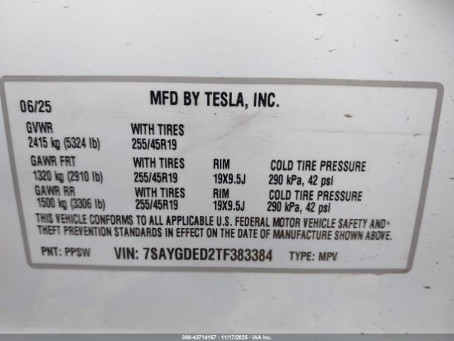 2026 TESLA MODEL Y 7SAYGDED2TF383384 Photo 8