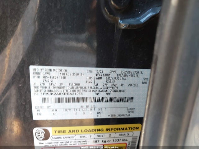 1FMJK2A8XREA21058 Ford Expedition Limited Max