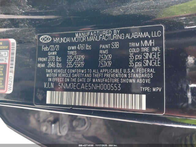 5NMJECAE5NH000553 Hyundai Tucson Limited