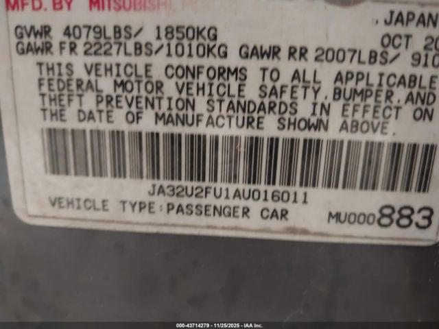 2010 MITSUBISHI LANCER JA32U2FU1AU016011 Photo 8