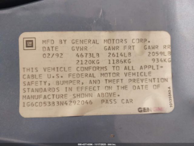 1992 CADILLAC DEVILLE 1G6CD53B3N4292046 Photo 8