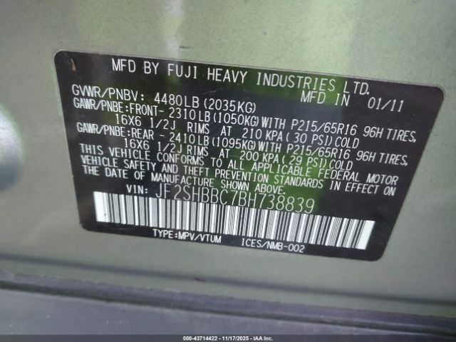 2011 SUBARU FORESTER JF2SHBBC7BH738839 Photo 8