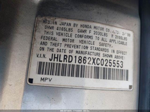 1999 HONDA CR-V JHLRD1862XC025553 Photo 8