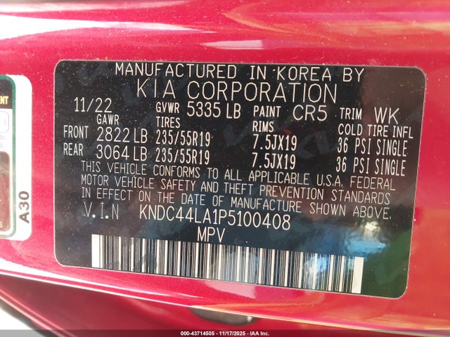 KNDC44LA1P5100408 KIA Ev6 Gt-line