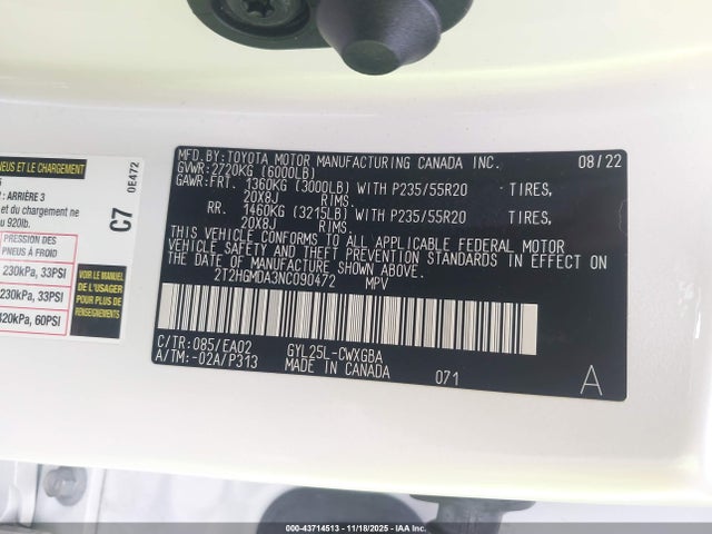 43714513 :رقم المزاد ، 2T2HGMDA3NC090472 vin ، 2022 Lexus Rx 450h مزاد بيع