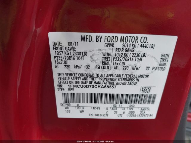 2012 FORD ESCAPE 1FMCU0D70CKA58557 Photo 8
