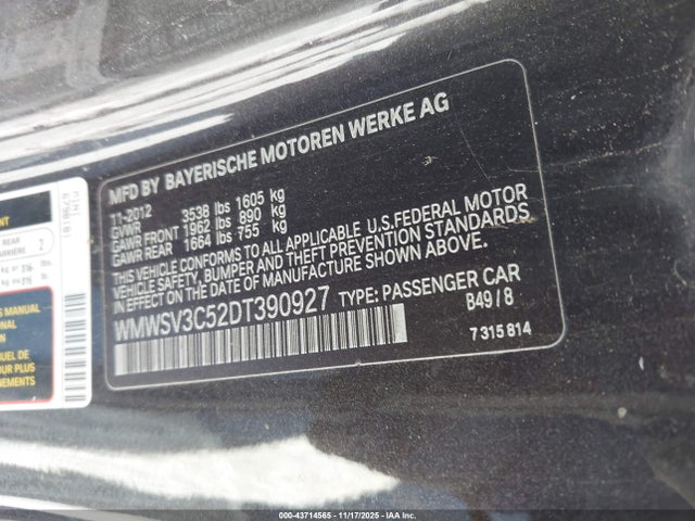 2013 MINI HARDTOP WMWSV3C52DT390927 Photo 8