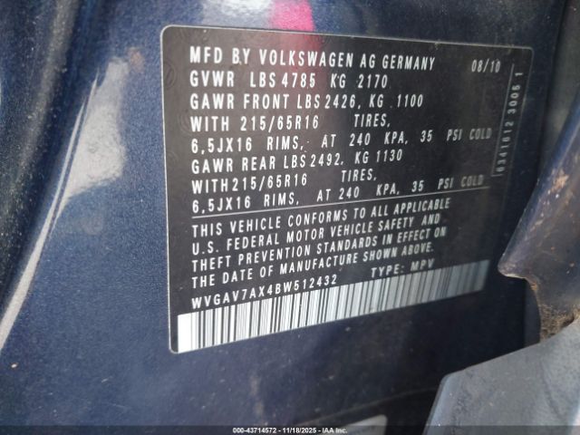 2011 VOLKSWAGEN TIGUAN WVGAV7AX4BW512432 Photo 8