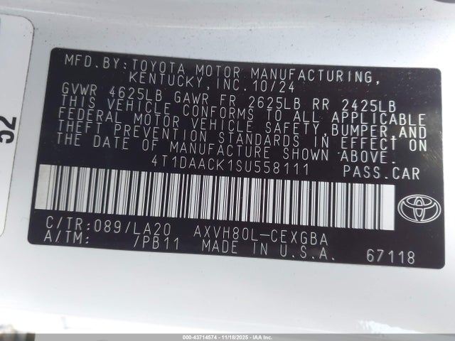 Toyota CAMRY XLE 2025 4T1DAACK1SU558111 Image 9