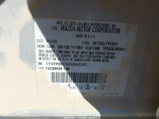 2005 MAZDA MAZDA6 1YVFP80C855M63393 Photo 8