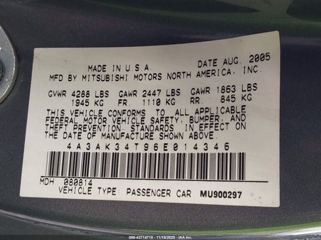 2006 MITSUBISHI ECLIPSE 4A3AK34T96E014346 Photo 8