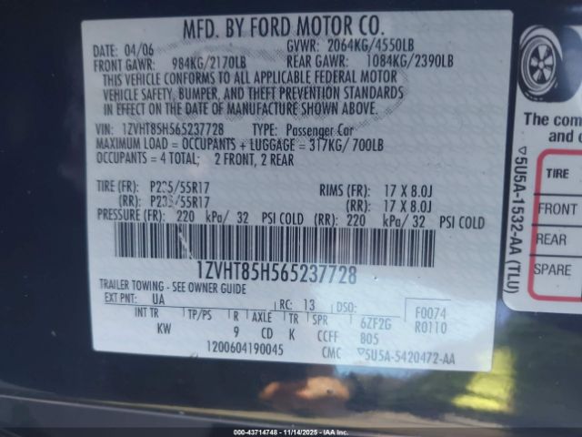 2006 FORD MUSTANG 1ZVHT85H565237728 Photo 8