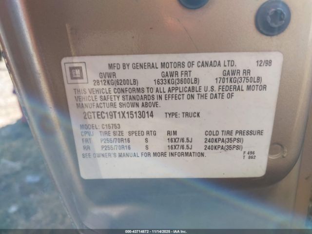 1999 GMC SIERRA 1500 2GTEC19T1X1513014 Photo 8