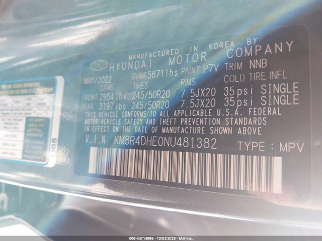 KM8R4DHE0NU481382 Hyundai Palisade Sel