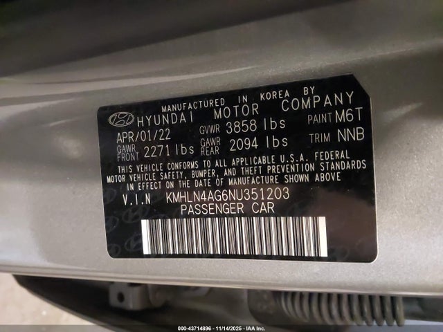 KMHLN4AG6NU351203 Hyundai ELANTRA SEL