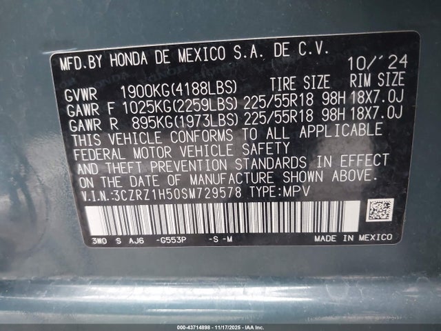 3CZRZ1H50SM729578 Honda Hr-v 2wd Sport