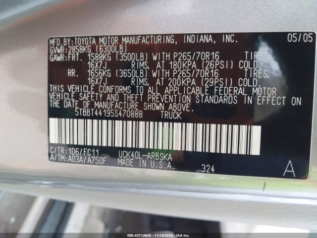 2005 TOYOTA TUNDRA 5TBBT44195S470888 Photo 8