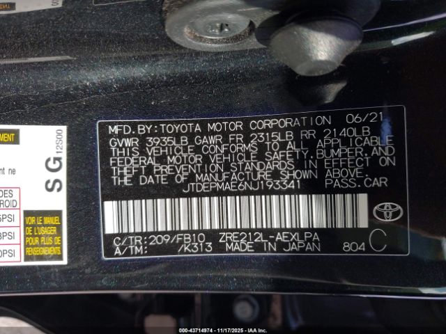 2022 TOYOTA COROLLA JTDEPMAE6NJ193341 Photo 8