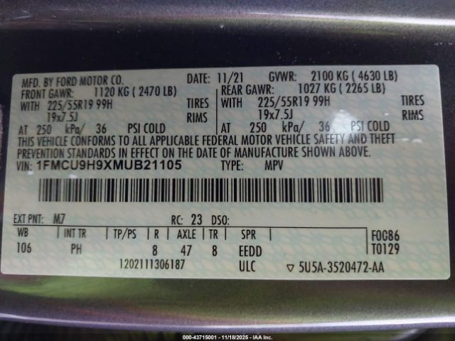 2021 FORD ESCAPE 1FMCU9H9XMUB21105 Photo 8