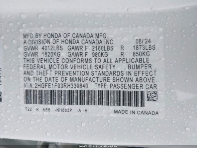2024 HONDA CIVIC 2HGFE1F93RH339840 Photo 8