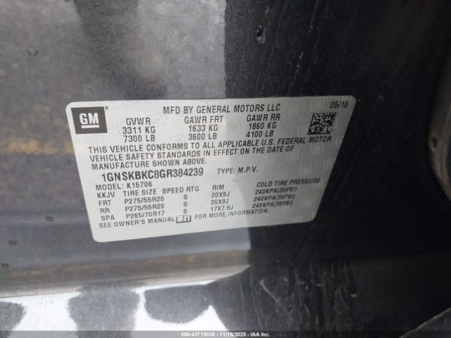 2016 CHEVROLET TAHOE 1GNSKBKC8GR384239 Photo 8