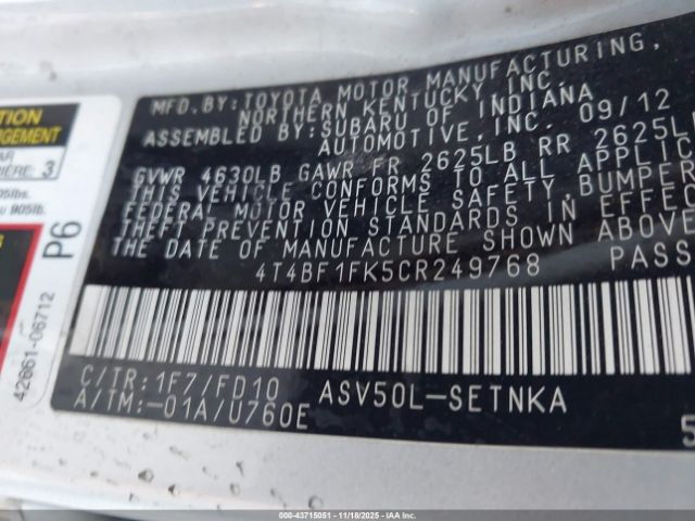2012 TOYOTA CAMRY 4T4BF1FK5CR249768 Photo 8