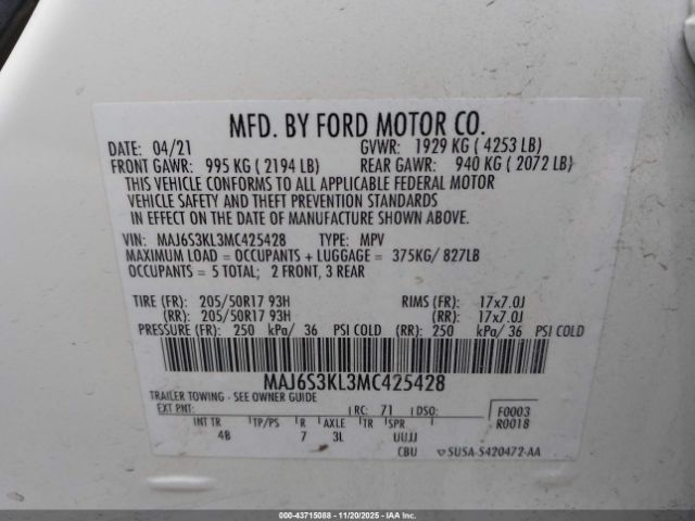 2021 FORD ECOSPORT MAJ6S3KL3MC425428 Photo 8