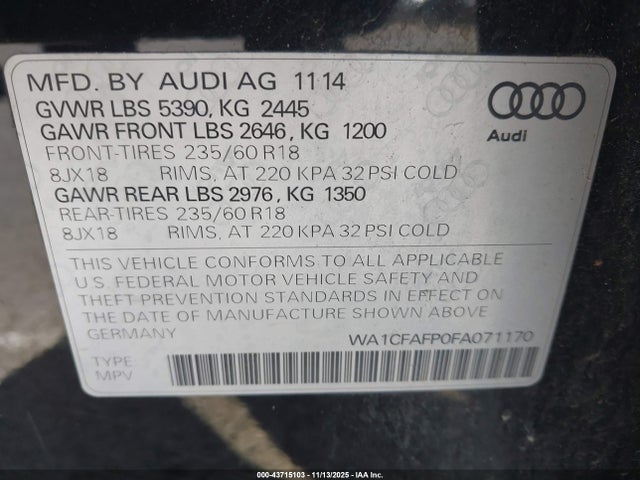 2015 AUDI Q5 WA1CFAFP0FA071170 Photo 8