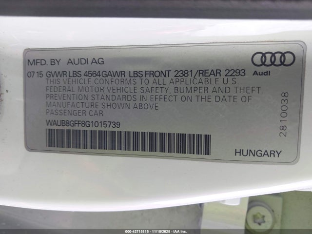WAUB8GFF8G1015739 Audi A3 2.0t Premium