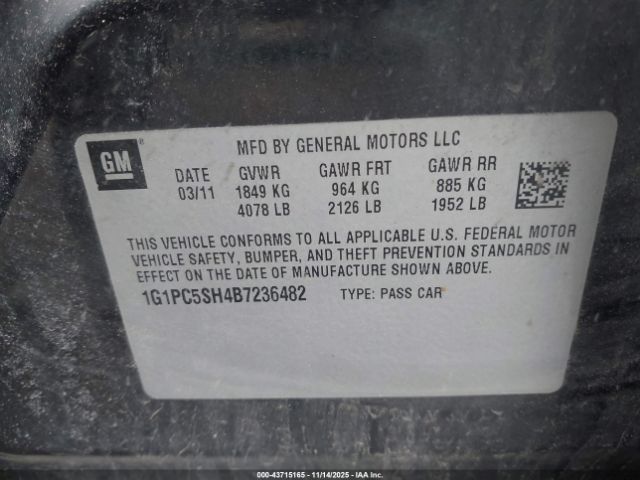 2011 CHEVROLET CRUZE 1G1PC5SH4B7236482 Photo 8