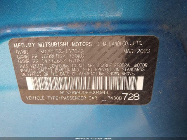 2023 MITSUBISHI MIRAGE ML32AWHJ0PH004943 Photo 8
