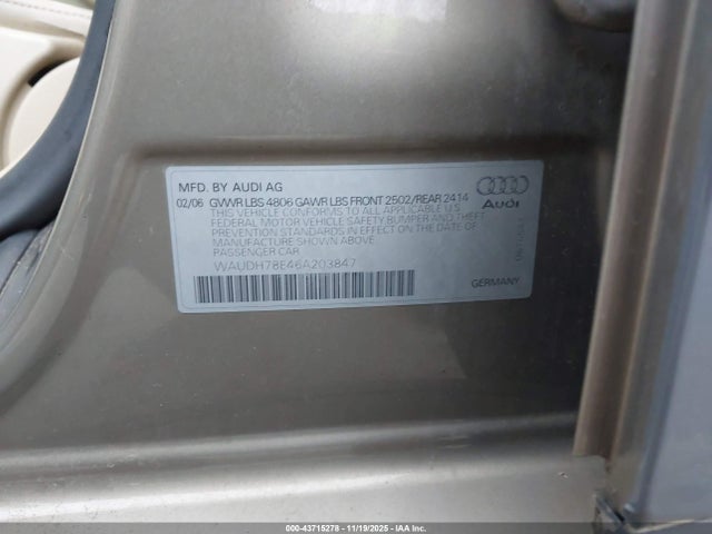 2006 AUDI A4 WAUDH78E46A203847 Photo 8