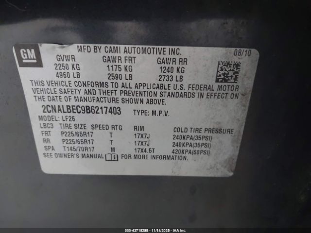 2011 CHEVROLET EQUINOX 2CNALBEC9B6217403 Photo 8